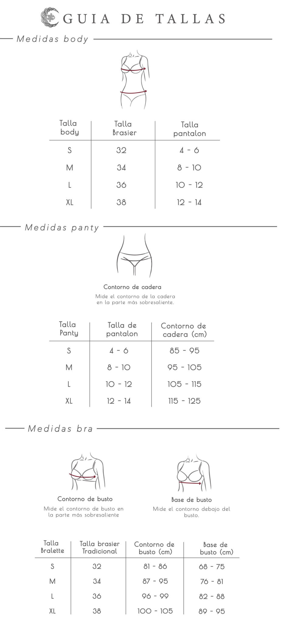 Guarda la ropa Excesivo dentista Guía de tallas – ➤Lenceria en Colombia – CONQUEROR WOMEN | Ropa interior  femenina